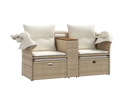 Divvietīgs Dārza Dīvāns Ar Jumtiņu Un Soliņiem, Bēšs, Pe Vidaxl