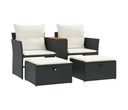 Divvietīgs Dārza Dīvāns Ar Soliem, Melns, Pe Rotangpalma Vidaxl