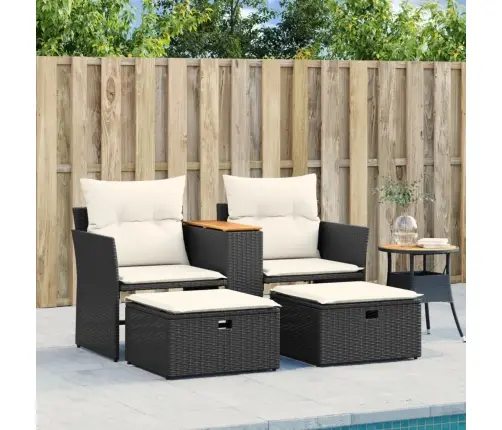 Divvietīgs Dārza Dīvāns Ar Soliem, Melns, Pe Rotangpalma Vidaxl