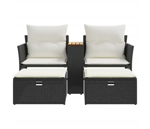 Divvietīgs Dārza Dīvāns Ar Soliem, Melns, Pe Rotangpalma Vidaxl