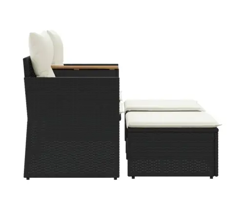 Divvietīgs Dārza Dīvāns Ar Soliem, Melns, Pe Rotangpalma Vidaxl