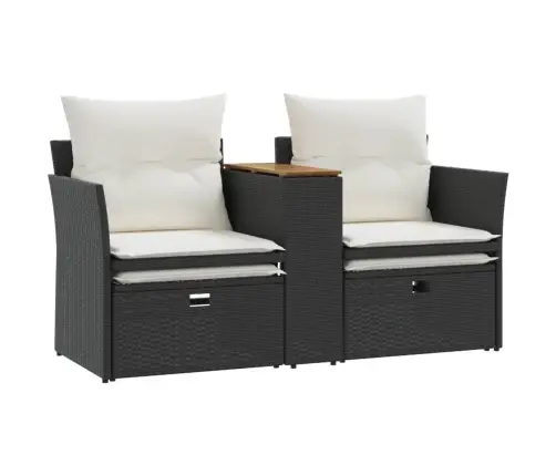 Divvietīgs Dārza Dīvāns Ar Soliem, Melns, Pe Rotangpalma Vidaxl