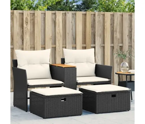 Divvietīgs Dārza Dīvāns Ar Soliem, Melns, Pe Rotangpalma Vidaxl