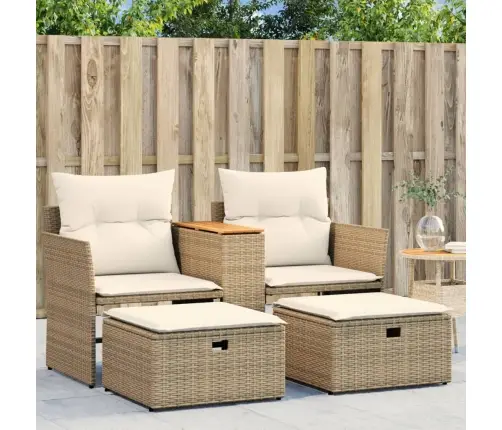 Divvietīgs Dārza Dīvāns Ar Jumtiņu Un Soliņiem, Bēšs, Pe Vidaxl