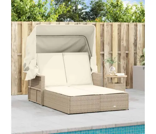 Divvietīgs Sauļošanās Krēsls Ar Jumtiņu, Bēša Pe Rotangpalma Vidaxl Divvietīgs Sauļošanās Krēsls Ar Jumtiņu, Bēša Pe Rotangpalma Vidaxl