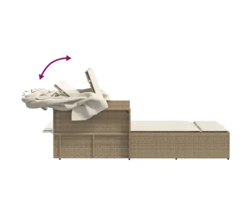 Divvietīgs Sauļošanās Krēsls Ar Jumtiņu, Bēša Pe Rotangpalma Vidaxl Divvietīgs Sauļošanās Krēsls Ar Jumtiņu, Bēša Pe Rotangpalma Vidaxl