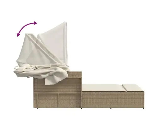 Divvietīgs Sauļošanās Krēsls Ar Jumtiņu, Bēša Pe Rotangpalma Vidaxl Divvietīgs Sauļošanās Krēsls Ar Jumtiņu, Bēša Pe Rotangpalma Vidaxl