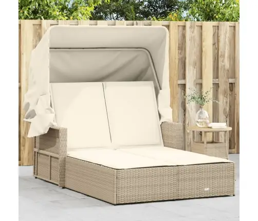 Divvietīgs Sauļošanās Krēsls Ar Jumtiņu, Bēša Pe Rotangpalma Vidaxl Divvietīgs Sauļošanās Krēsls Ar Jumtiņu, Bēša Pe Rotangpalma Vidaxl