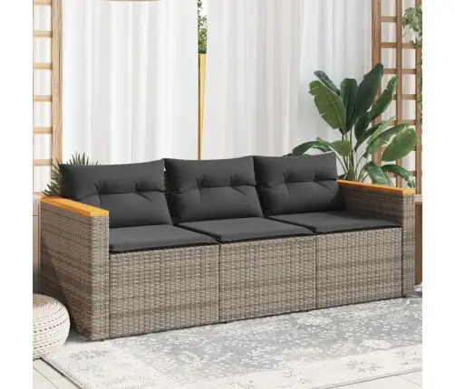 Trīsvietīgs Dārza Dīvāns Ar Matračiem, Pelēka Pe Rotangpalma Vidaxl