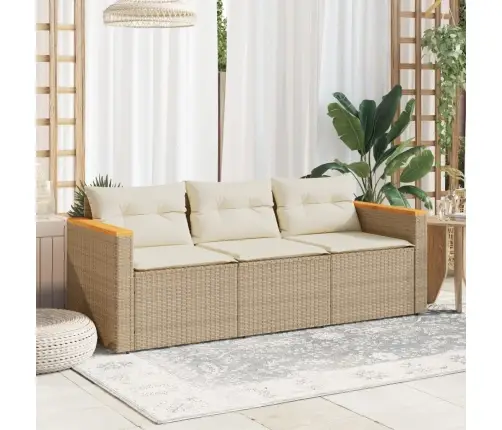 Trīsvietīgs Dārza Dīvāns Ar Matračiem, Bēša Pe Rotangpalma Vidaxl