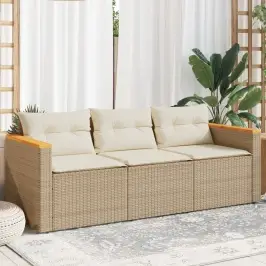 Trivietė Sodo Sofa Su Pagalvėlėmis, Smėlio Spalvos, Poliratanas
