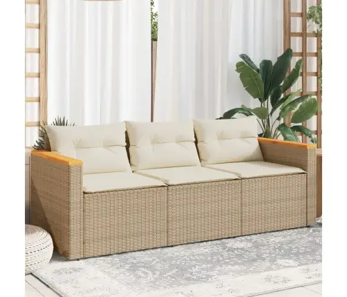 Trīsvietīgs Dārza Dīvāns Ar Matračiem, Bēša Pe Rotangpalma Vidaxl