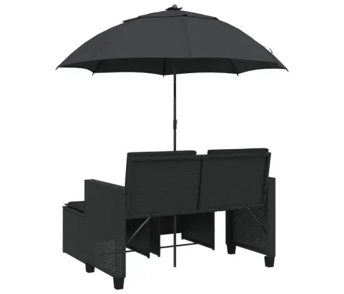 Divvietīgs Dārza Dīvāns Ar Saulessargu Un Soliņiem, Melns, Pe Vidaxl