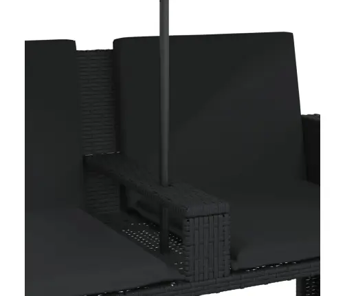 Divvietīgs Dārza Dīvāns Ar Saulessargu Un Soliņiem, Melns, Pe Vidaxl