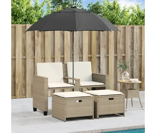 Divvietīgs Dārza Dīvāns Ar Saulessargu Un Soliņiem, Bēšs, Pe Vidaxl