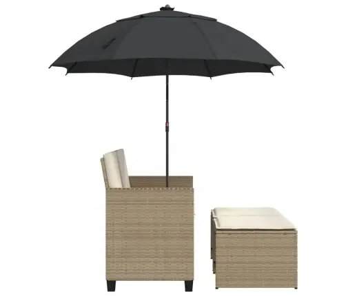 Divvietīgs Dārza Dīvāns Ar Saulessargu Un Soliņiem, Bēšs, Pe Vidaxl