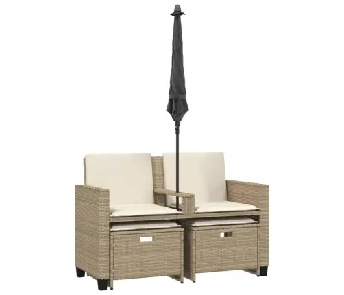 Divvietīgs Dārza Dīvāns Ar Saulessargu Un Soliņiem, Bēšs, Pe Vidaxl