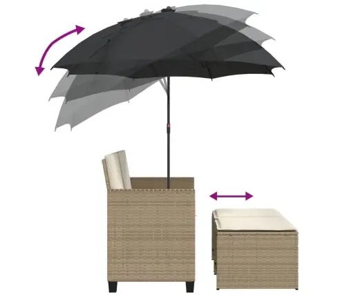 Divvietīgs Dārza Dīvāns Ar Saulessargu Un Soliņiem, Bēšs, Pe Vidaxl