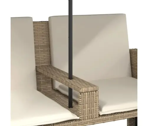 Divvietīgs Dārza Dīvāns Ar Saulessargu Un Soliņiem, Bēšs, Pe Vidaxl