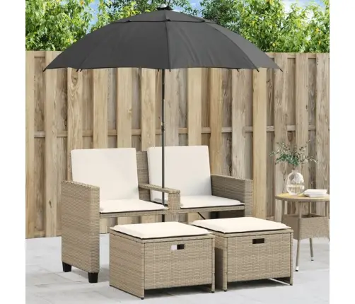 Divvietīgs Dārza Dīvāns Ar Saulessargu Un Soliņiem, Bēšs, Pe Vidaxl