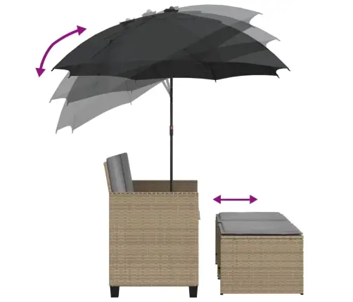 Divvietīgs Dārza Dīvāns Ar Saulessargu Un Soliņiem, Bēšs, Pe Vidaxl