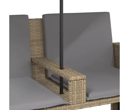 Divvietīgs Dārza Dīvāns Ar Saulessargu Un Soliņiem, Bēšs, Pe Vidaxl