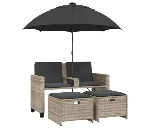 Divvietīgs Dārza Dīvāns Ar Saulessargu Un Soliņiem, Pelēks, Pe Vidaxl