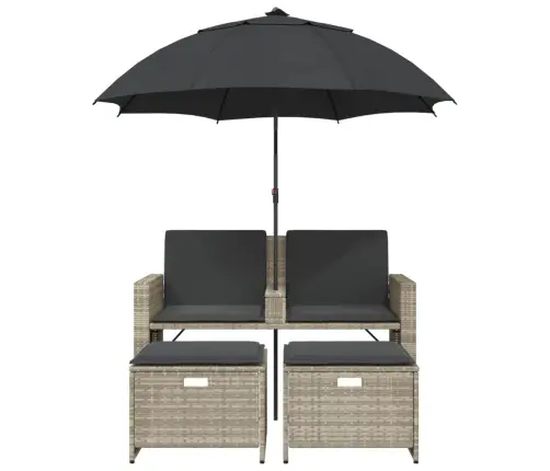 Divvietīgs Dārza Dīvāns Ar Saulessargu Un Soliņiem, Pelēks, Pe Vidaxl