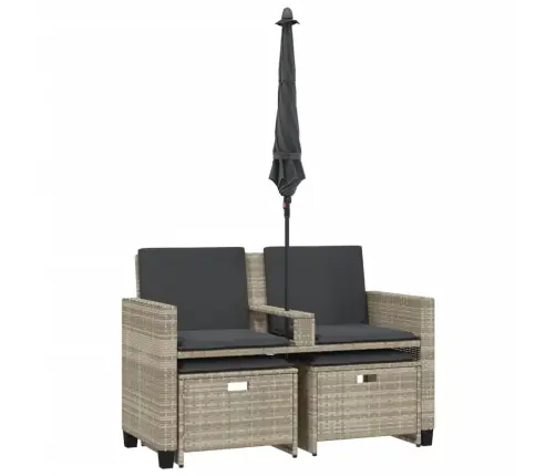 Divvietīgs Dārza Dīvāns Ar Saulessargu Un Soliņiem, Pelēks, Pe Vidaxl