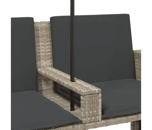 Divvietīgs Dārza Dīvāns Ar Saulessargu Un Soliņiem, Pelēks, Pe Vidaxl