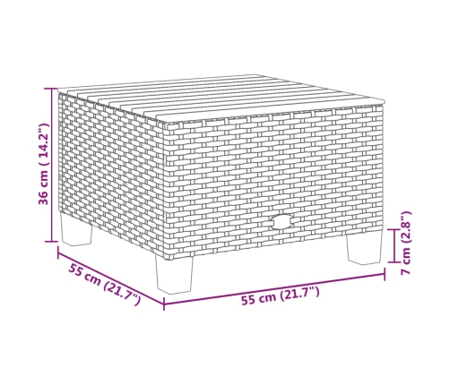 Sodo Stalas, Juodas, 55X55X36cm Poliratanas/Akacijos Mediena