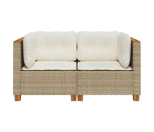 Kampinės Sofos Dalys Su Pagalvėmis, 2Vnt., Smėlio, Poliratanas