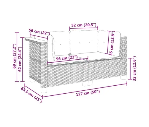 Kampinės Sofos Dalys Su Pagalvėmis, 2Vnt., Smėlio, Poliratanas