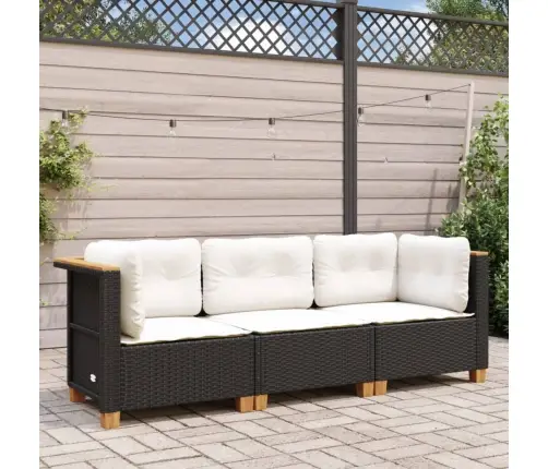 Trīsvietīgs Dārza Dīvāns Ar Matračiem, Melna Pe Rotangpalma Vidaxl