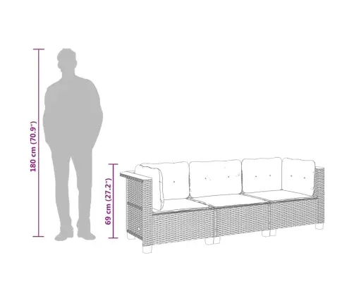 Trīsvietīgs Dārza Dīvāns Ar Matračiem, Melna Pe Rotangpalma Vidaxl