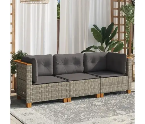 Trivietė Sodo Sofa Su Pagalvėlėmis, Pilkos Spalvos, Poliratanas
