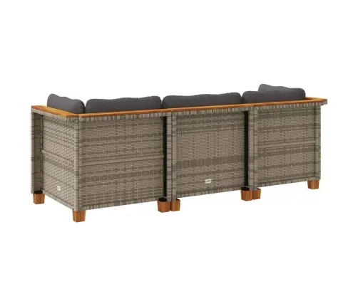 Trivietė Sodo Sofa Su Pagalvėlėmis, Pilkos Spalvos, Poliratanas
