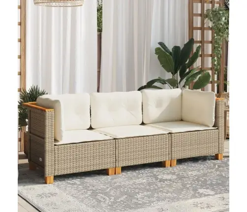 Trīsvietīgs Dārza Dīvāns Ar Matračiem, Bēša Pe Rotangpalma Vidaxl