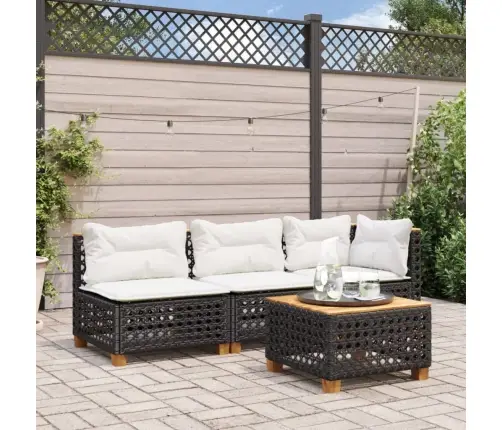 Kampinė Sodo Sofos Dalis Su Pagalvėlėmis, Juoda, Poliratanas