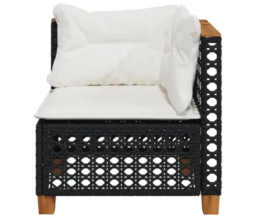 Kampinė Sodo Sofos Dalis Su Pagalvėlėmis, Juoda, Poliratanas