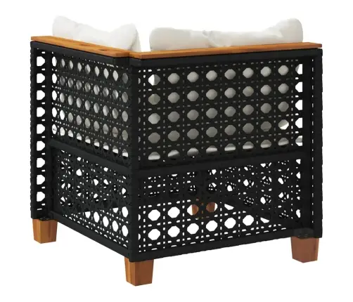 Kampinė Sodo Sofos Dalis Su Pagalvėlėmis, Juoda, Poliratanas