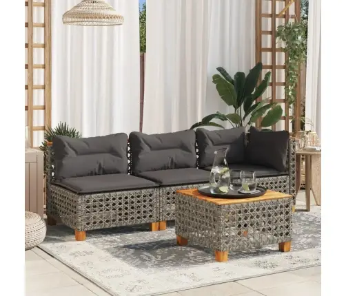 Dārza Stūra Dīvāns Ar Matračiem, Pelēka Pe Rotangpalma Vidaxl