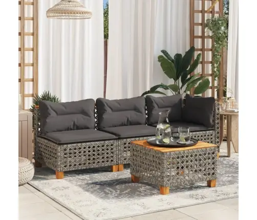 Sodo Sofos Dalis Su Pagalvėmis, Pilka, Poliratanas, Be Porankių