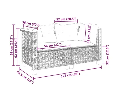 Dārza Stūra Dīvāni Ar Spilveniem, 2 Gab., Pelēka Pe Rotangpalma Vidaxl