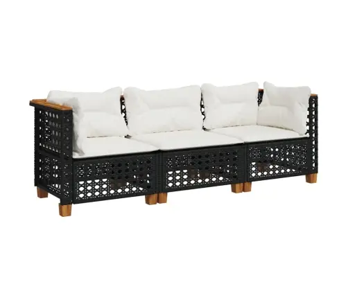 Trīsvietīgs Dārza Dīvāns Ar Matračiem, Melna Pe Rotangpalma Vidaxl