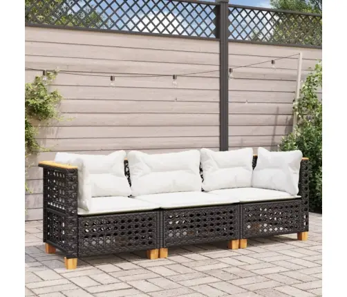 Trīsvietīgs Dārza Dīvāns Ar Matračiem, Melna Pe Rotangpalma Vidaxl