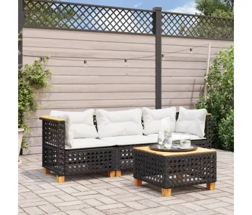 Trīsvietīgs Dārza Dīvāns Ar Matračiem, Melna Pe Rotangpalma Vidaxl