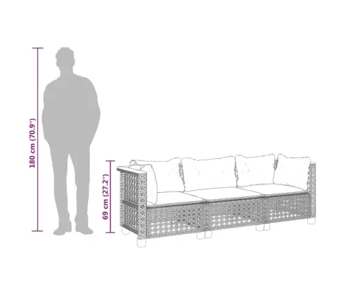 Trīsvietīgs Dārza Dīvāns Ar Matračiem, Pelēka Pe Rotangpalma Vidaxl