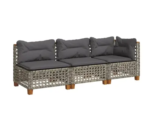 Trivietė Sodo Sofa Su Pagalvėlėmis, Pilkos Spalvos, Poliratanas