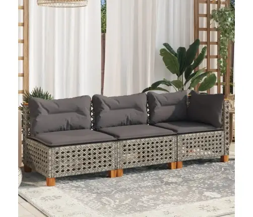 Trivietė Sodo Sofa Su Pagalvėlėmis, Pilkos Spalvos, Poliratanas